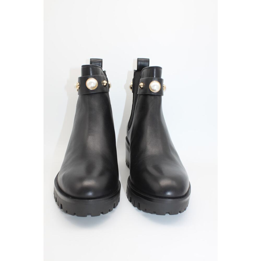 NWT Karl Lagerfeld Paris Pola Black Smooth Calf Lea Gold Pearl Boots Size 7.5M - Picture 2 of 13